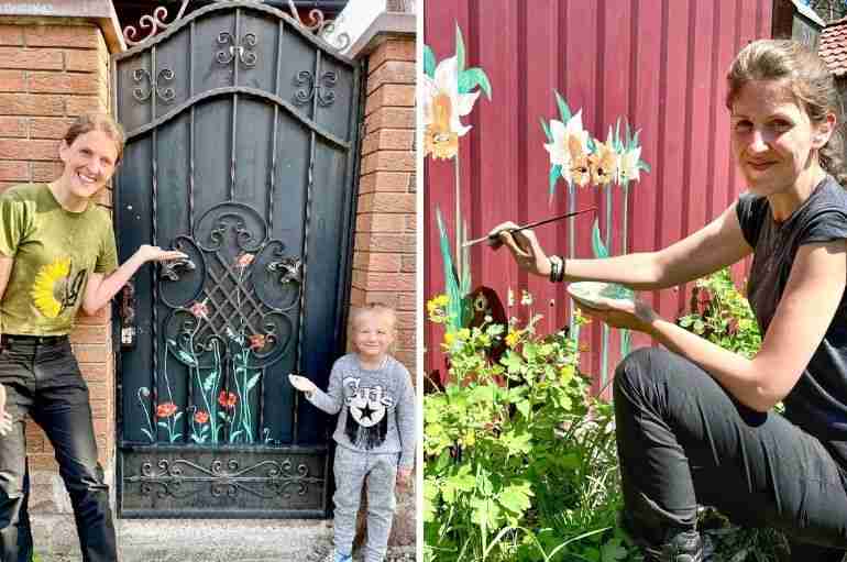 flowers over bullet holes bucha ukraine ivanka siolkowsky