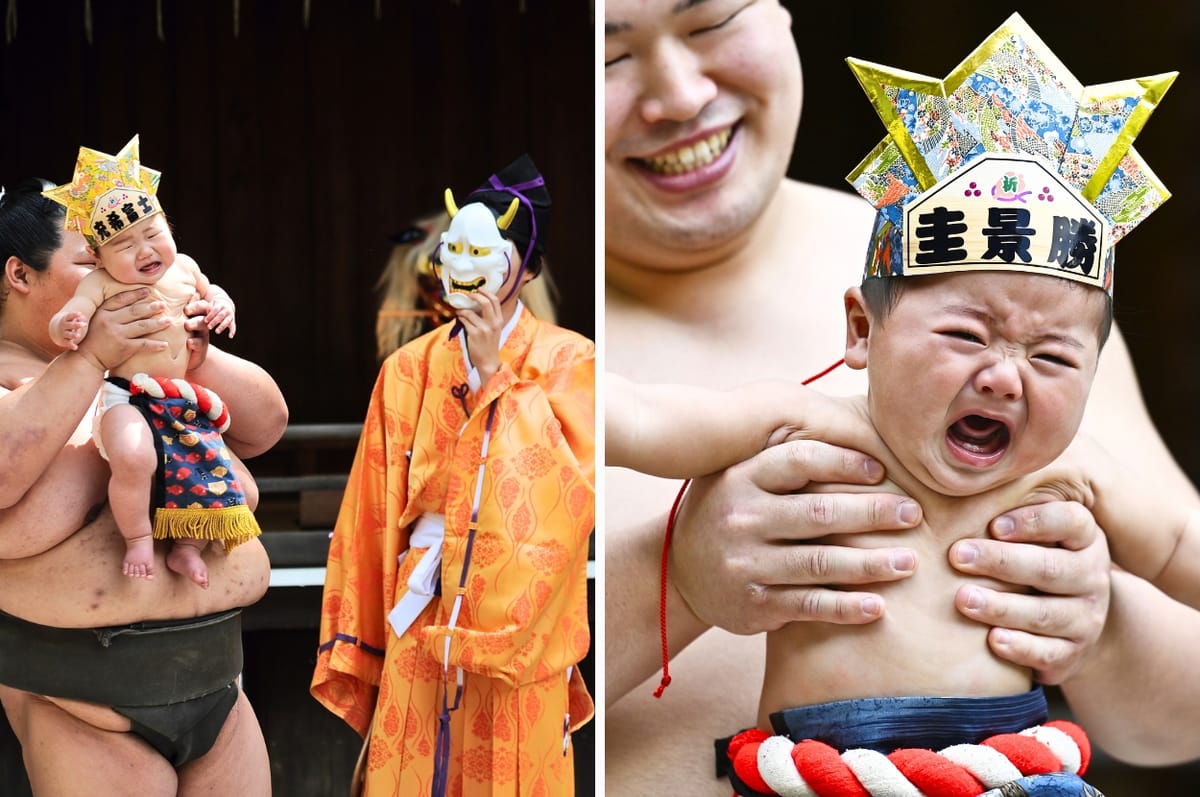 Japan Held A “Crying Baby Sumo Festival” Where Babies Had To Compete To Be The First One To Cry