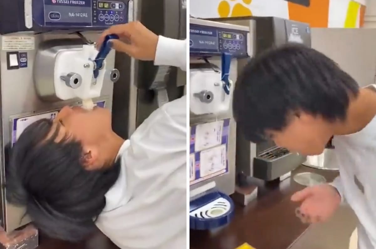 Japanese Students Were Caught Eating Straight From An Ice Cream Machine And Caused A Controversy