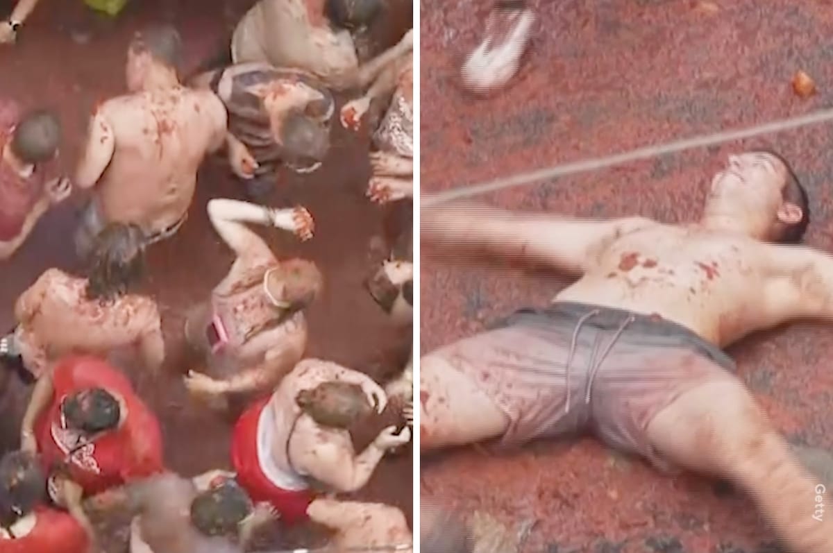 Thousands Of People In Spain Threw Tomatoes At Each Other Non-Stop For An Hour In A Massive Food Fight