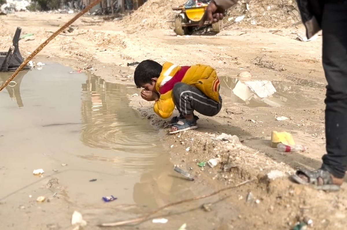 This Child In Gaza Has Been Filmed Drinking Dirty Rainwater From A Puddle Due To Lack Of Clean Water