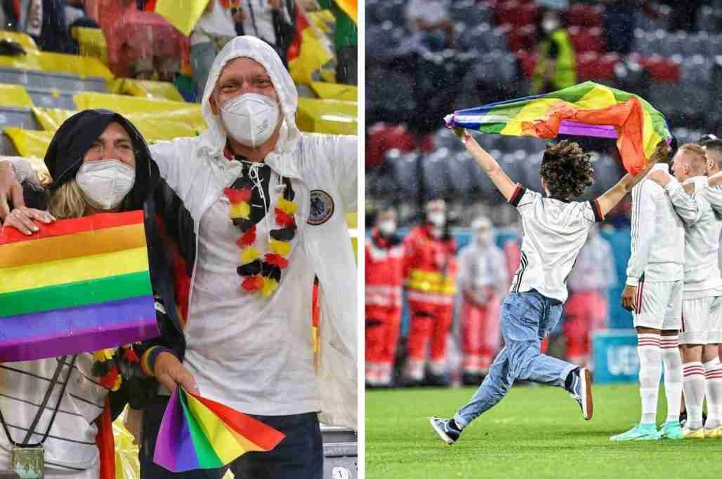 euro 2020 fans with rainbow flags thumbnail
