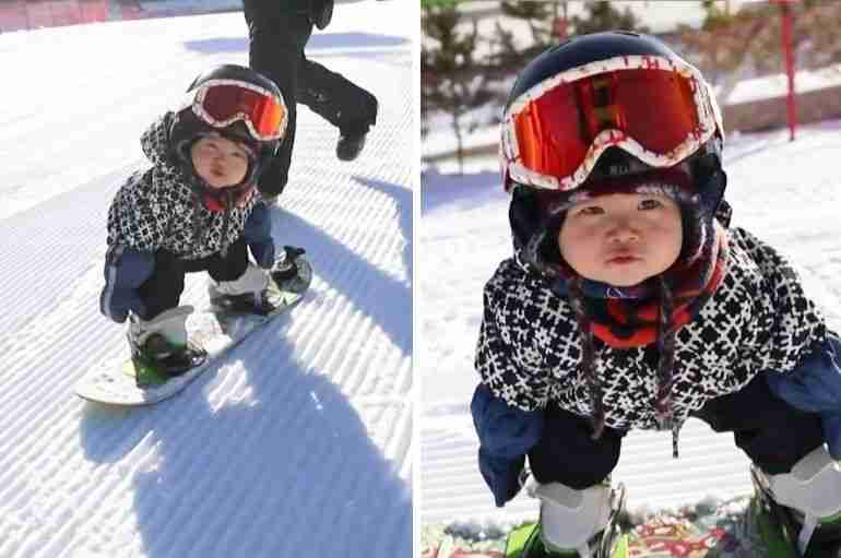 china baby snowboarding