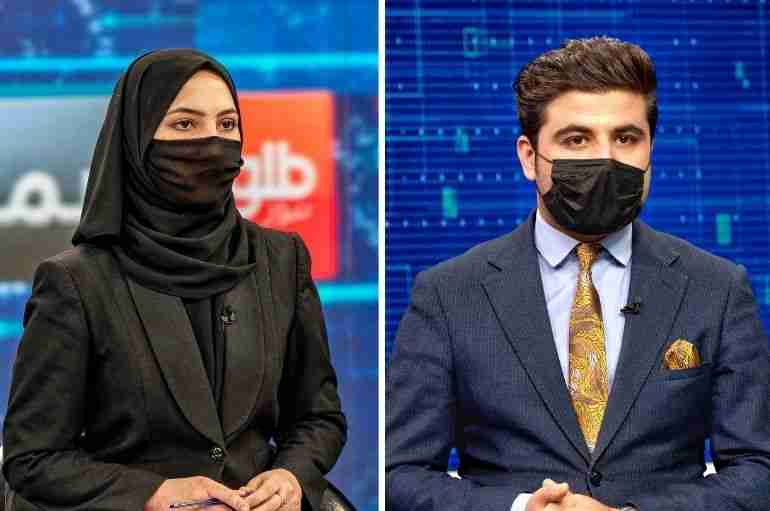 afghan male tv anchors cover faces support women