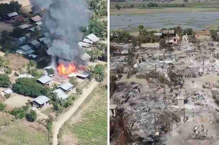 myanmar military burning villages