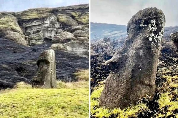 easter island statues fire damaged moai