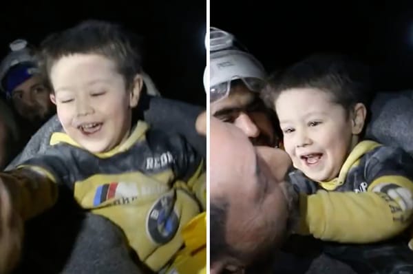 syrian boy happy rescue white helmets turkey syria earthquake 2023