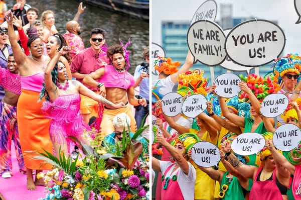 People parade during Amsterdam's pride march in 2023